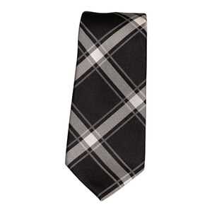 Logan Hill Tie Mens One Size Black Gray Plaid Slim Skinny Woven Dress Necktie